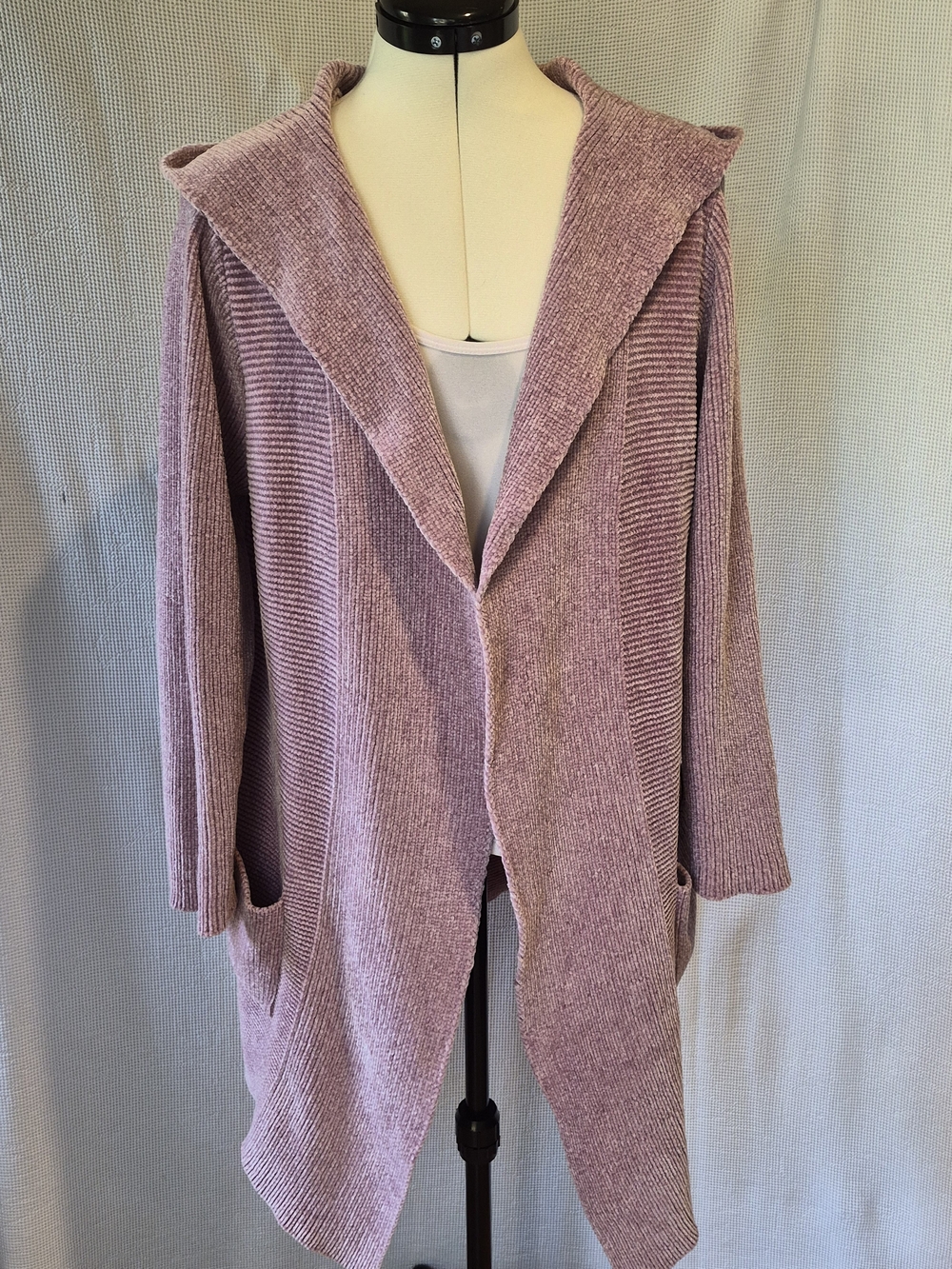 Soft Surroundings Hooded Open-Front Cardigan Sweater - Mauve